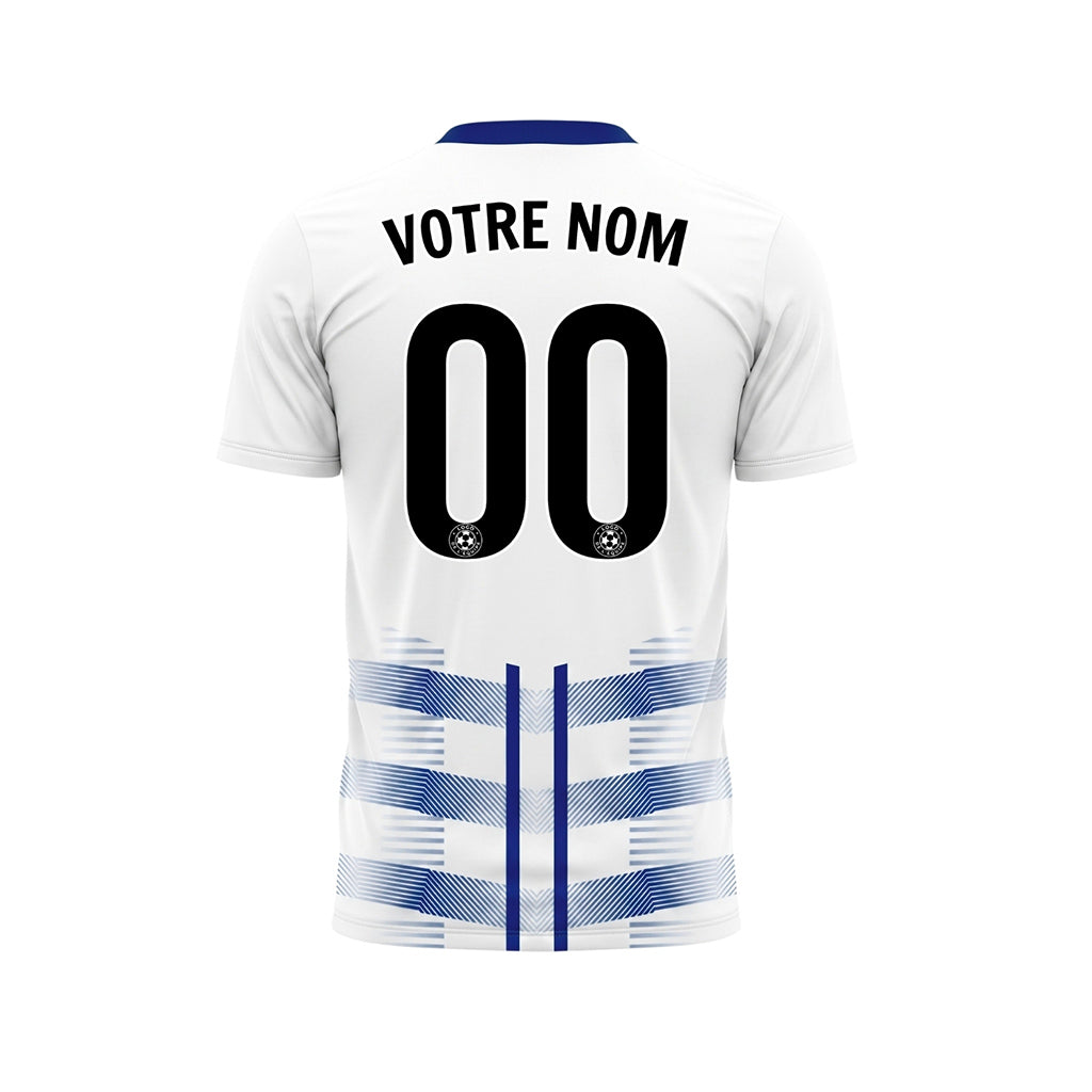Blanc Bleu Géométrique Flèche Doubles Rayures Motif Maillot de Football Personnalisé