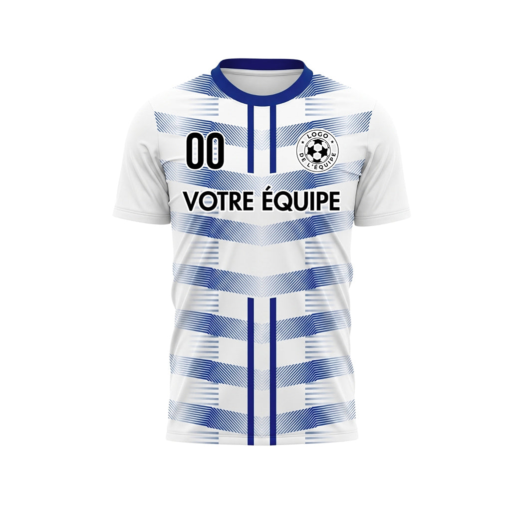 Blanc Bleu Géométrique Flèche Doubles Rayures Motif Maillot de Football Personnalisé