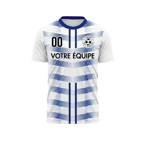Blanc Bleu Géométrique Flèche Doubles Rayures Motif Maillot de Football Personnalisé