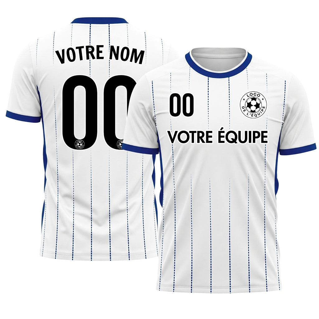 Blanc Bleu En Pointillés Lignes Verticales Dégradé Motif Maillot de Football Personnalisé