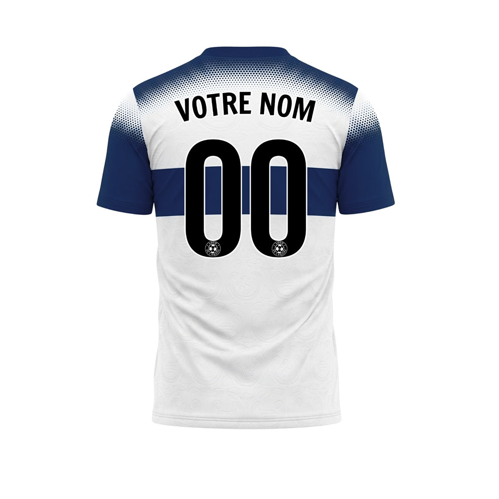 Blanc Bleu Demi-Teinte Rayures Poitrine Maillot de Football Personnalisé