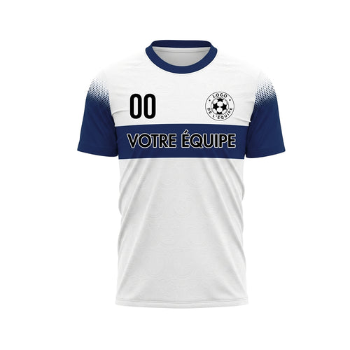 Blanc Bleu Demi-Teinte Rayures Poitrine Maillot de Football Personnalisé