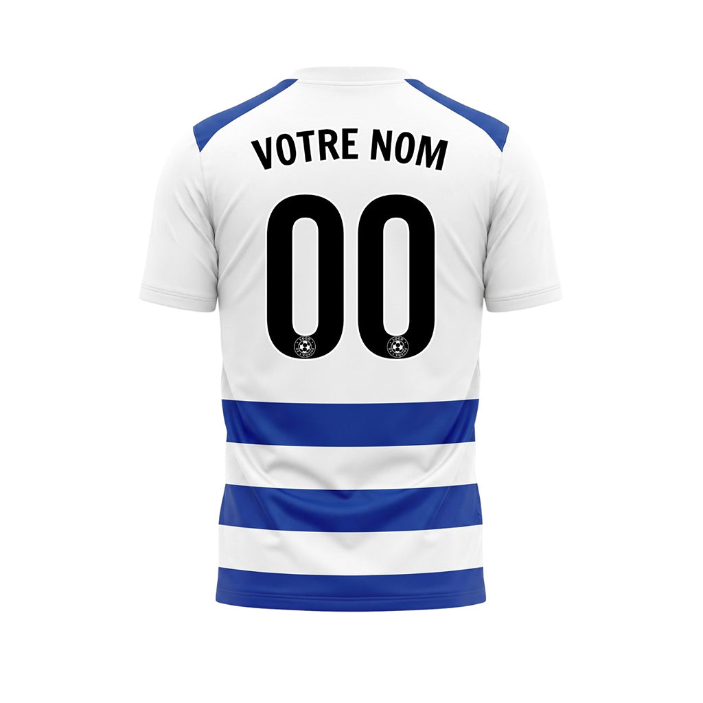 Blanc Bleu Classique Rayures en Blocs Motif Maillot de Football Personnalisé