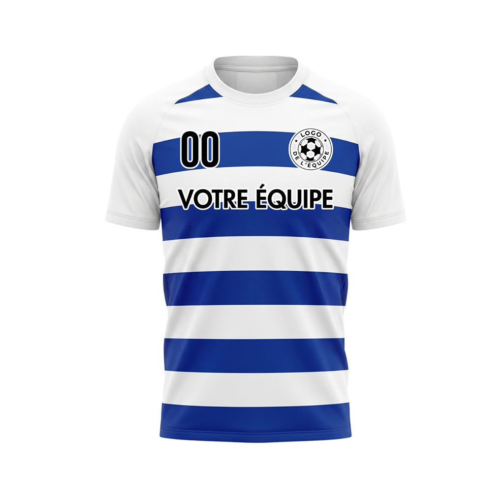 Blanc Bleu Classique Rayures en Blocs Motif Maillot de Football Personnalisé
