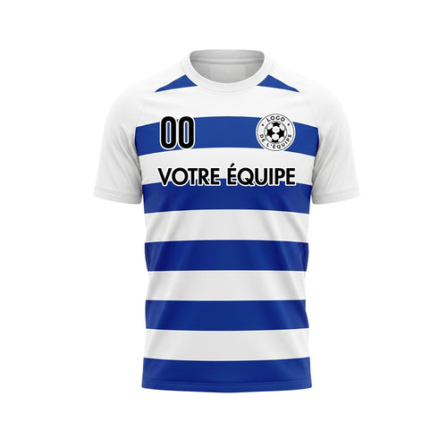 Blanc Bleu Classique Rayures en Blocs Motif Maillot de Football Personnalisé