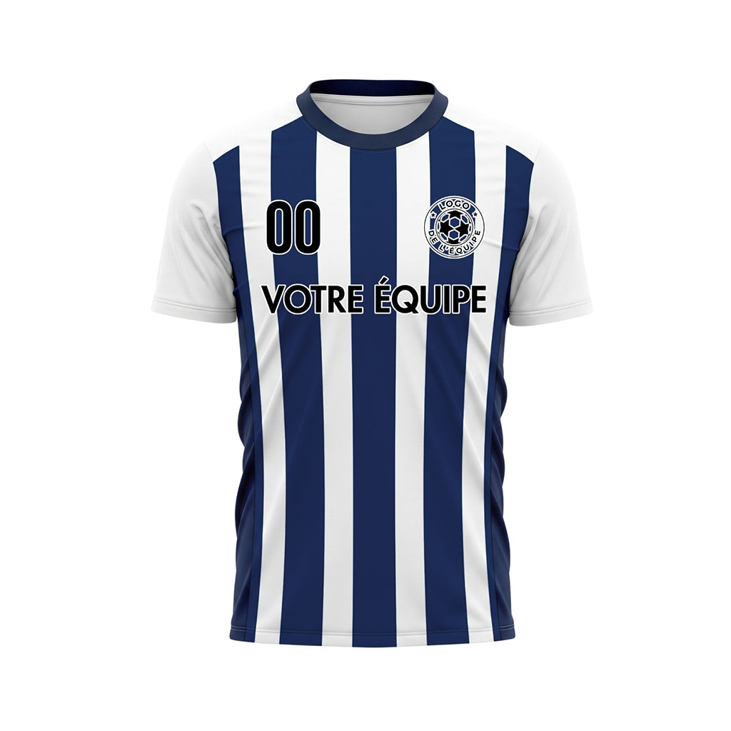 Blanc Bleu Classique Larges Rayures Maillot de Football Personnalisé