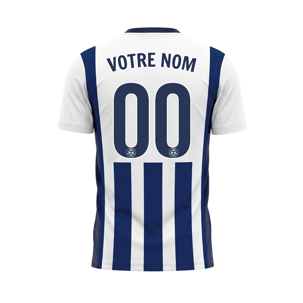 Blanc Bleu Classique Larges Rayures (2) Maillot de Football Personnalisé