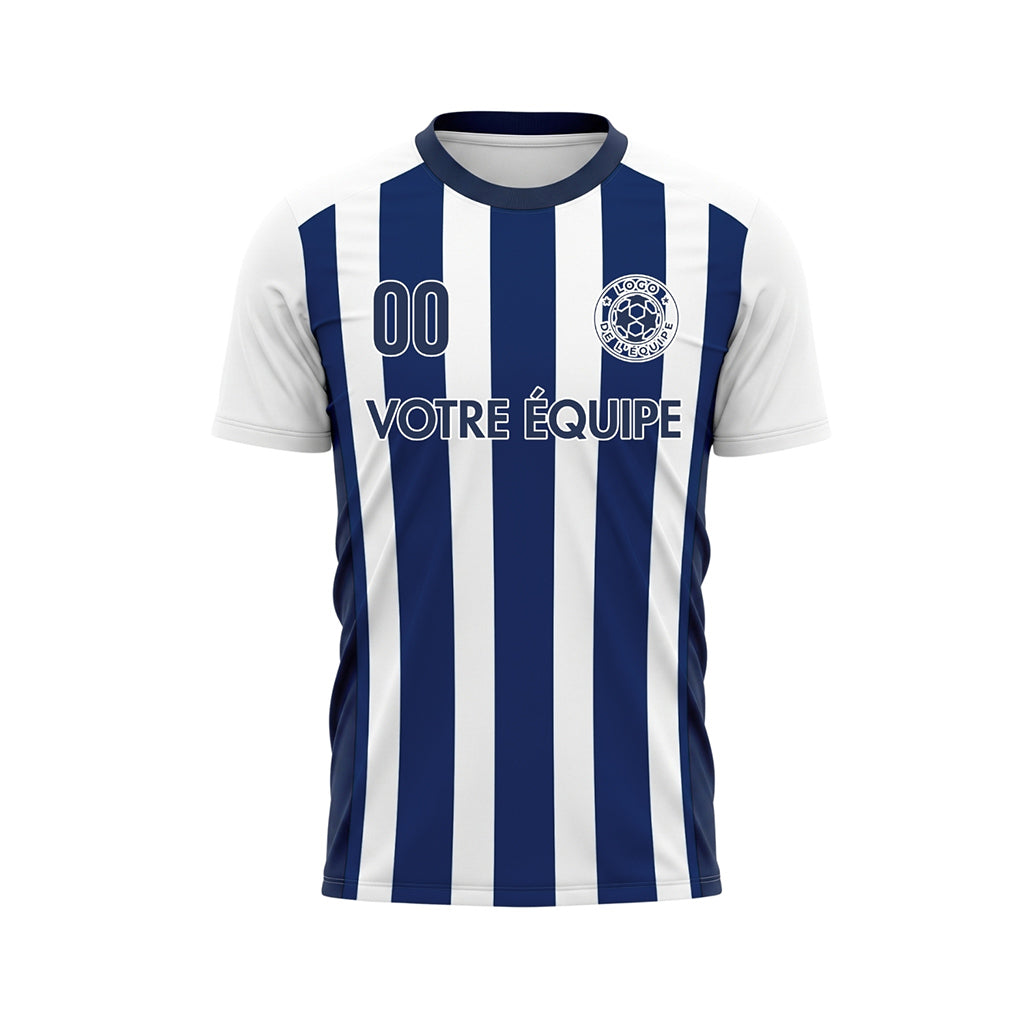 Blanc Bleu Classique Larges Rayures (2) Maillot de Football Personnalisé