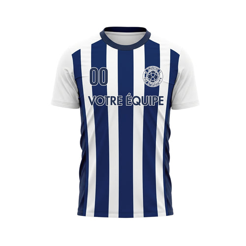 Blanc Bleu Classique Larges Rayures (2) Maillot de Football Personnalisé