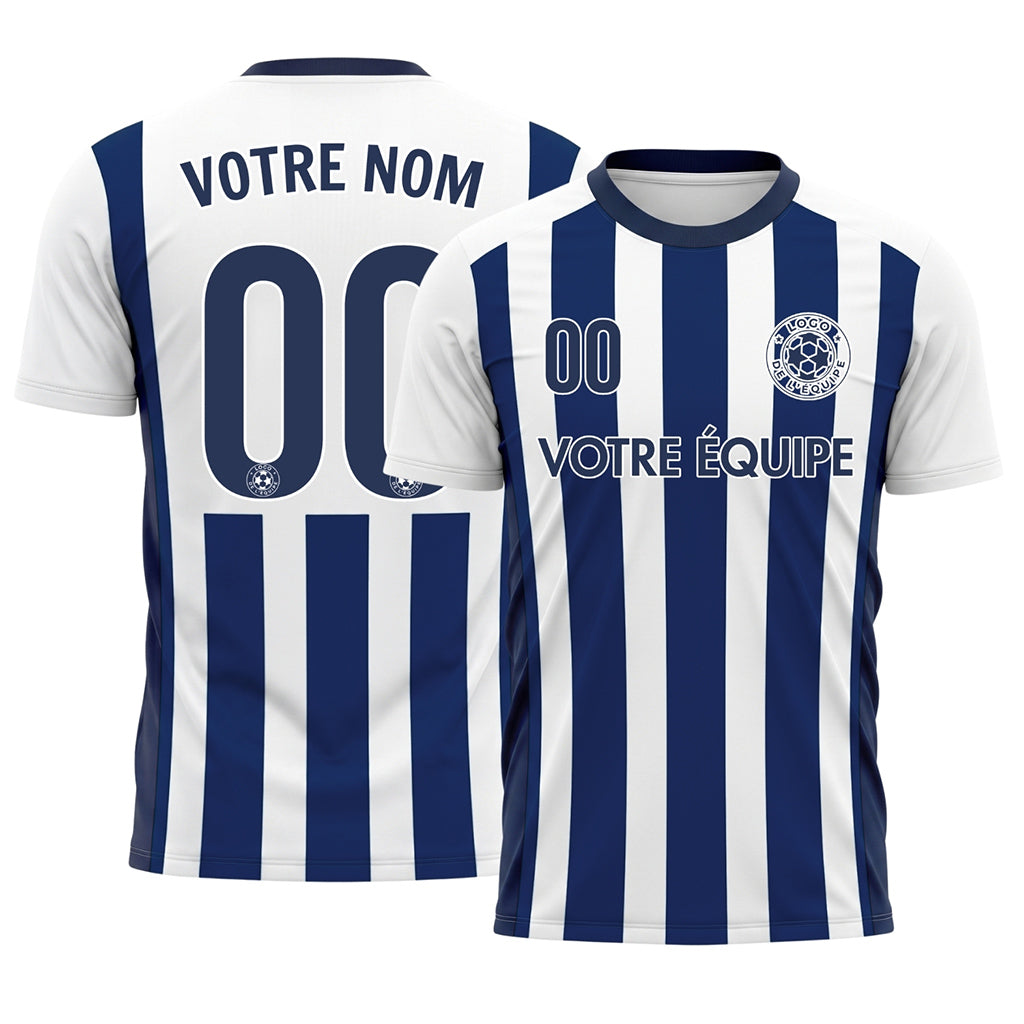 Blanc Bleu Classique Larges Rayures (2) Maillot de Football Personnalisé