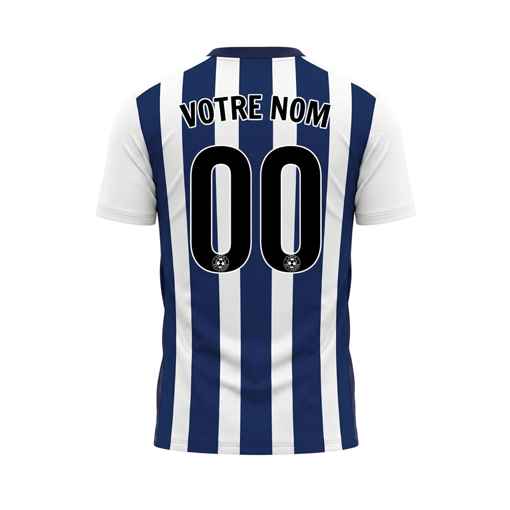 Blanc Bleu Classique Larges Rayures Maillot de Football Personnalisé