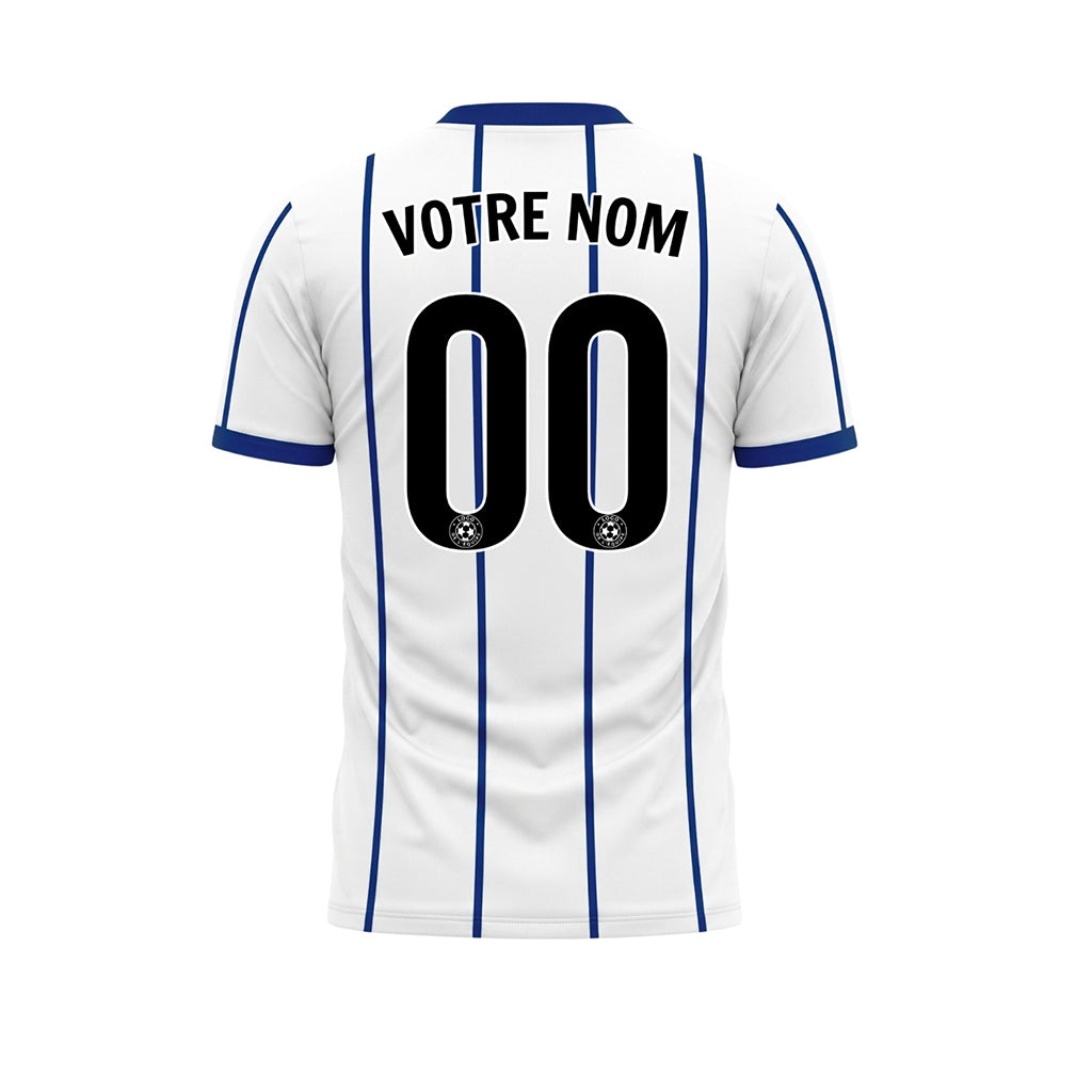 Blanc Bleu Rayures Fines Contraste Col Motif Maillot de Football Personnalisé