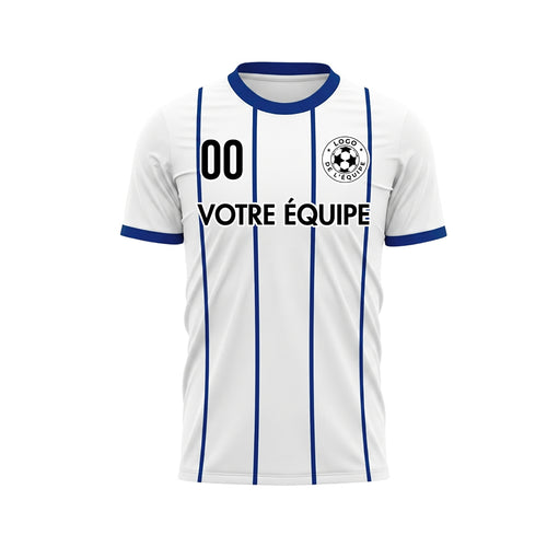 Blanc Bleu Rayures Fines Contraste Col Motif Maillot de Football Personnalisé