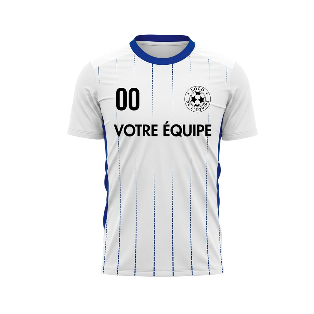 Blanc Bleu Rayures Fines Maillot de Football Personnalisé