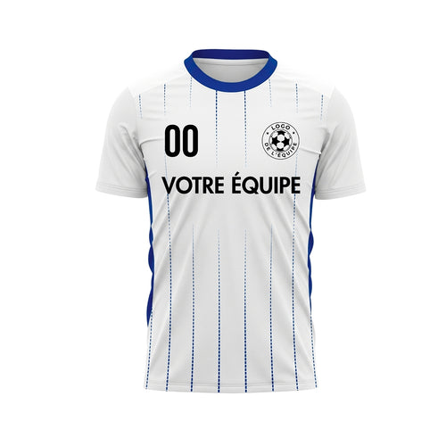 Blanc Bleu Rayures Fines Maillot de Football Personnalisé
