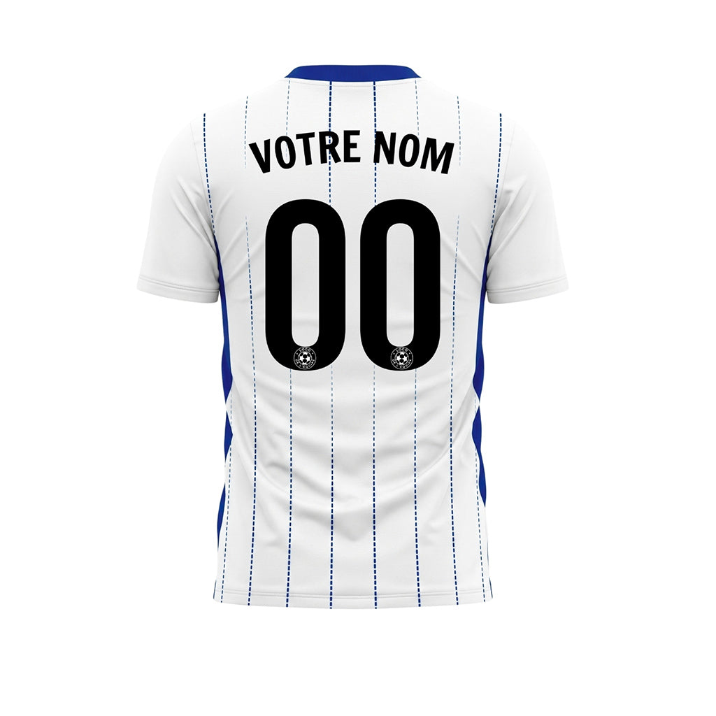 Blanc Bleu Rayures Fines Maillot de Football Personnalisé