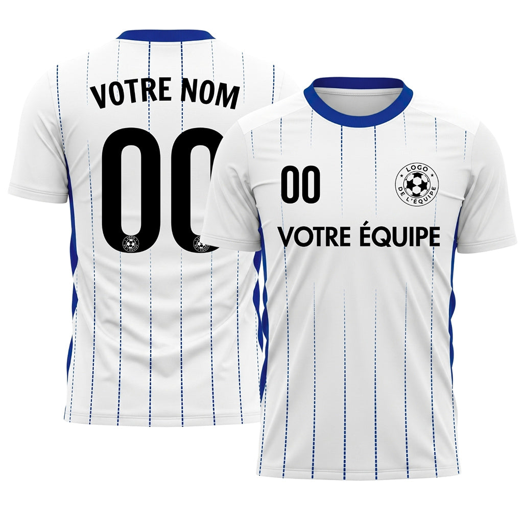 Blanc Bleu Rayures Fines Maillot de Football Personnalisé