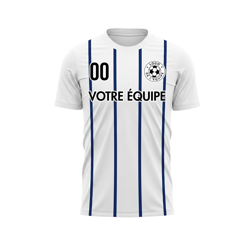 Blanc Bleu Rayures Fines Vertical Motif Maillot de Football Personnalisé
