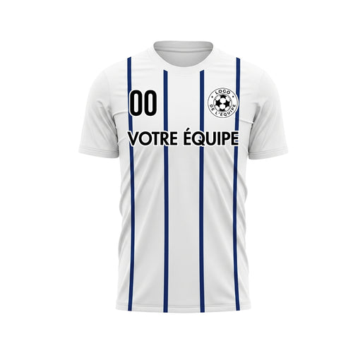 Blanc Bleu Rayures Fines Vertical Motif Maillot de Football Personnalisé