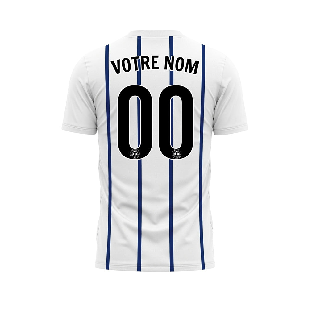 Blanc Bleu Rayures Fines Vertical Motif Maillot de Football Personnalisé
