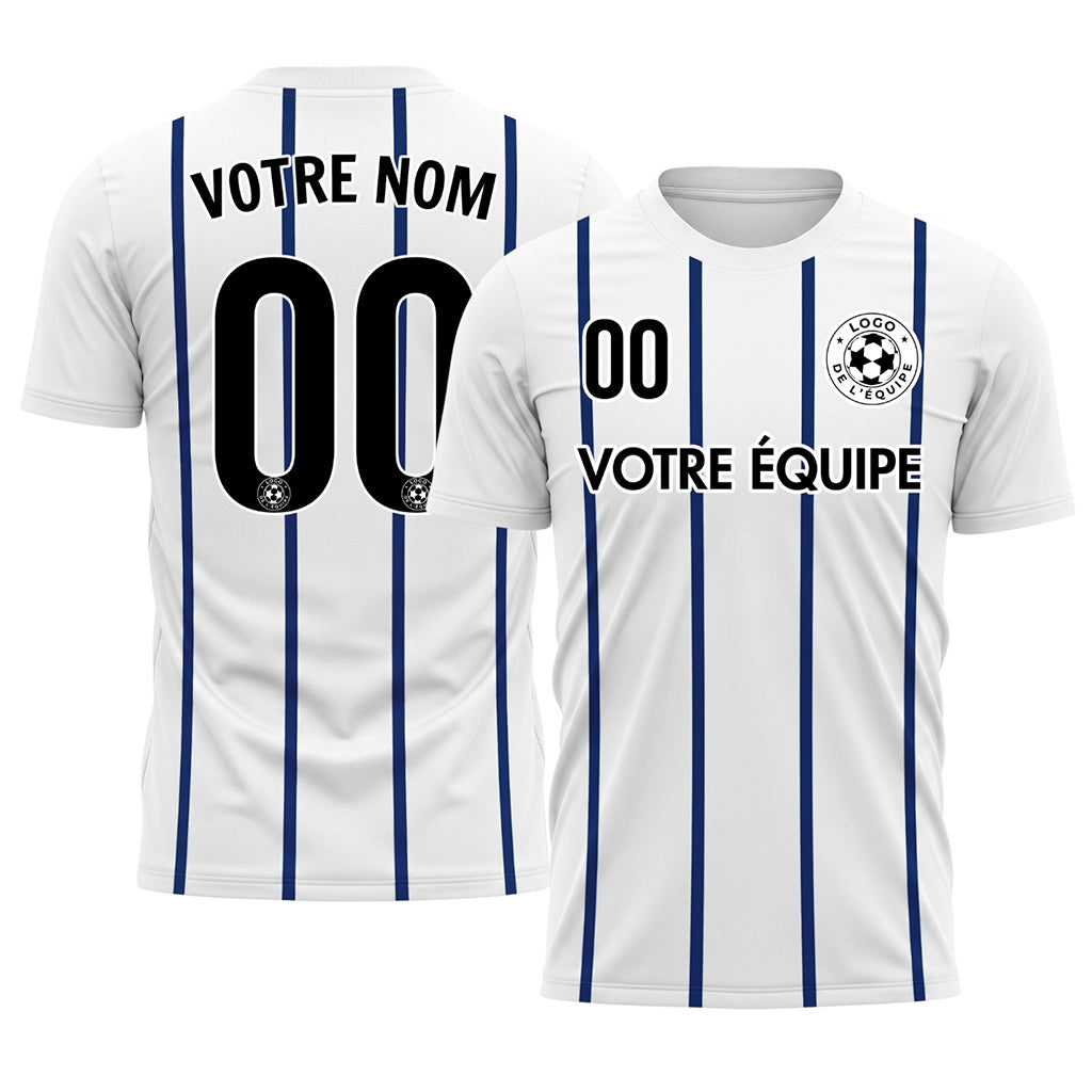 Blanc Bleu Rayures Fines Vertical Motif Maillot de Football Personnalisé
