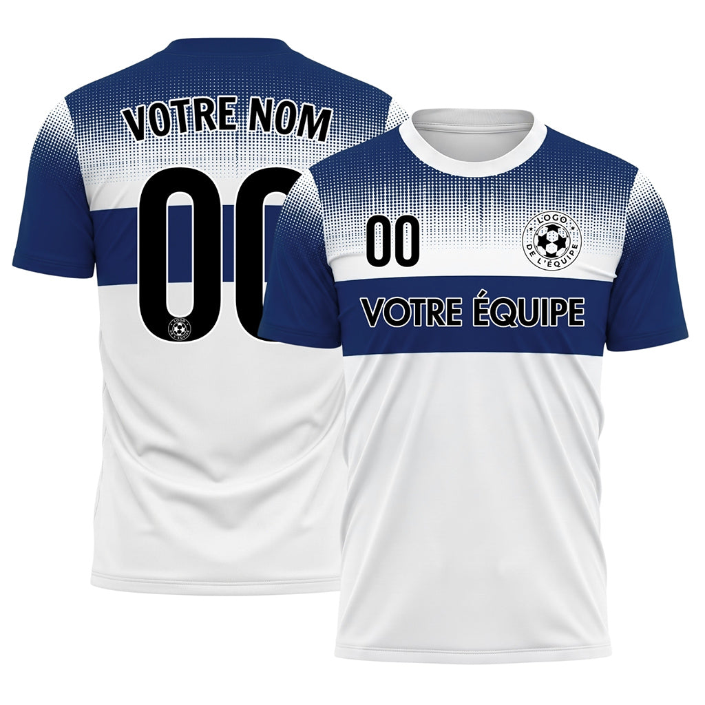 Blanc Bleu Pixel Fondu Rayures Horizontales Maillot de Football Personnalisé