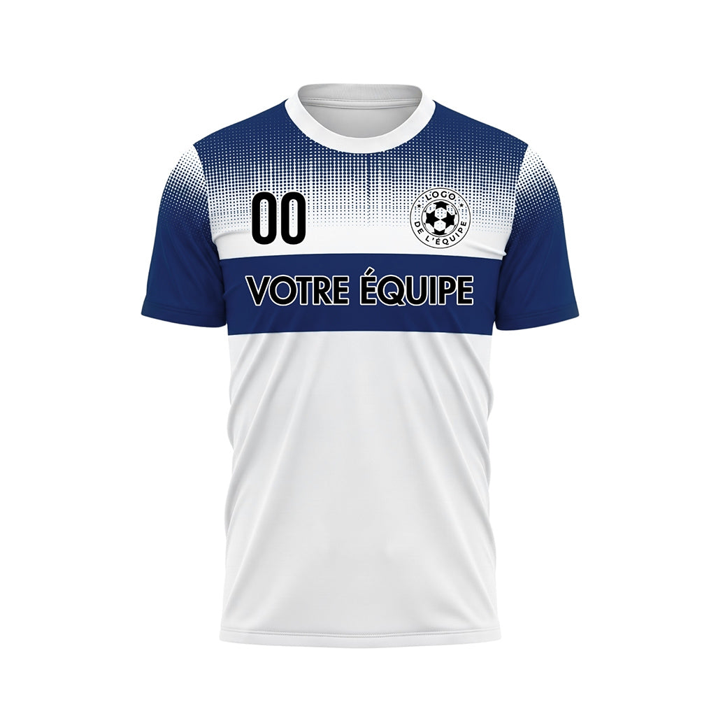 Blanc Bleu Pixel Fondu Rayures Horizontales Maillot de Football Personnalisé