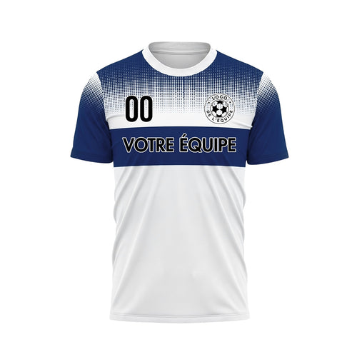Blanc Bleu Pixel Fondu Rayures Horizontales Maillot de Football Personnalisé