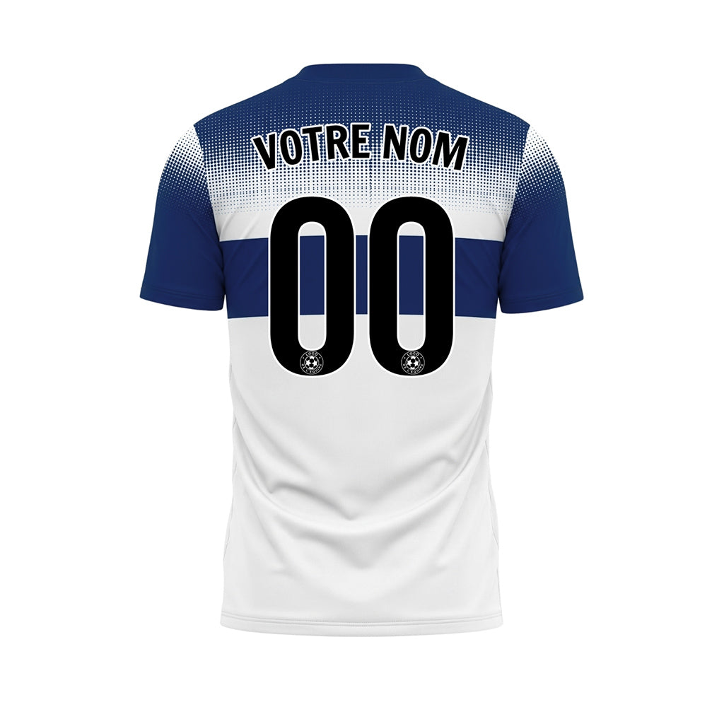 Blanc Bleu Pixel Fondu Rayures Horizontales Maillot de Football Personnalisé