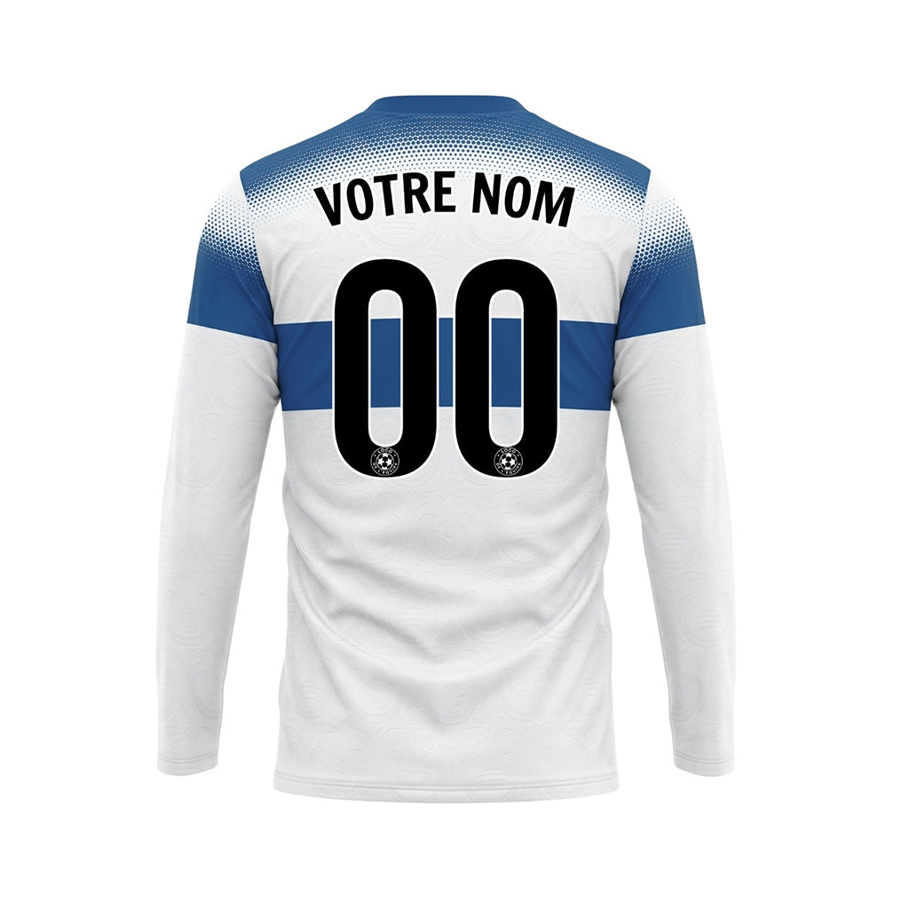 Blanc Bleu Rayures Horizontales Dégradées à Pois Maillot de Football Personnalisé à Manches Longues
