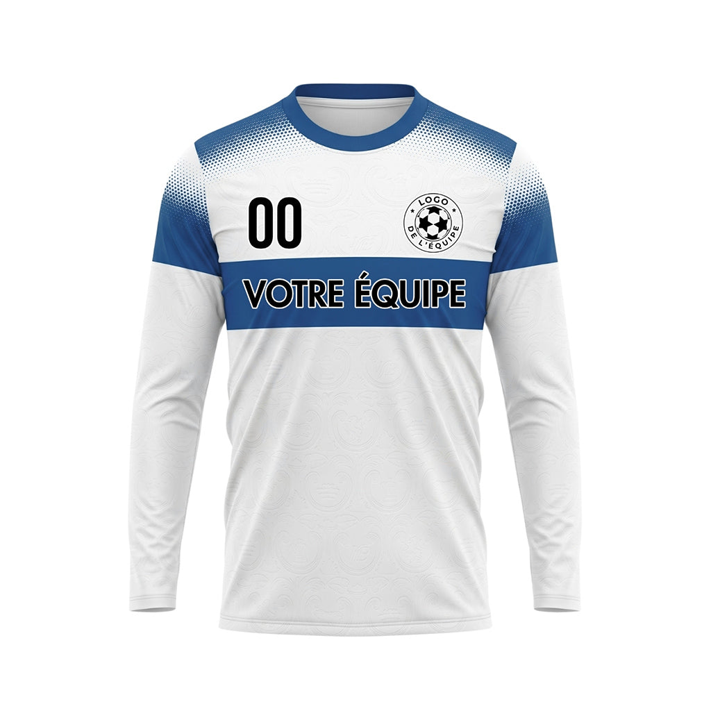 Blanc Bleu Rayures Horizontales Dégradées à Pois Maillot de Football Personnalisé à Manches Longues