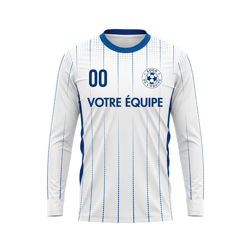 Blanc Bleu Rayures Verticales à Pois Maillot de Football Personnalisé à Manches Longues