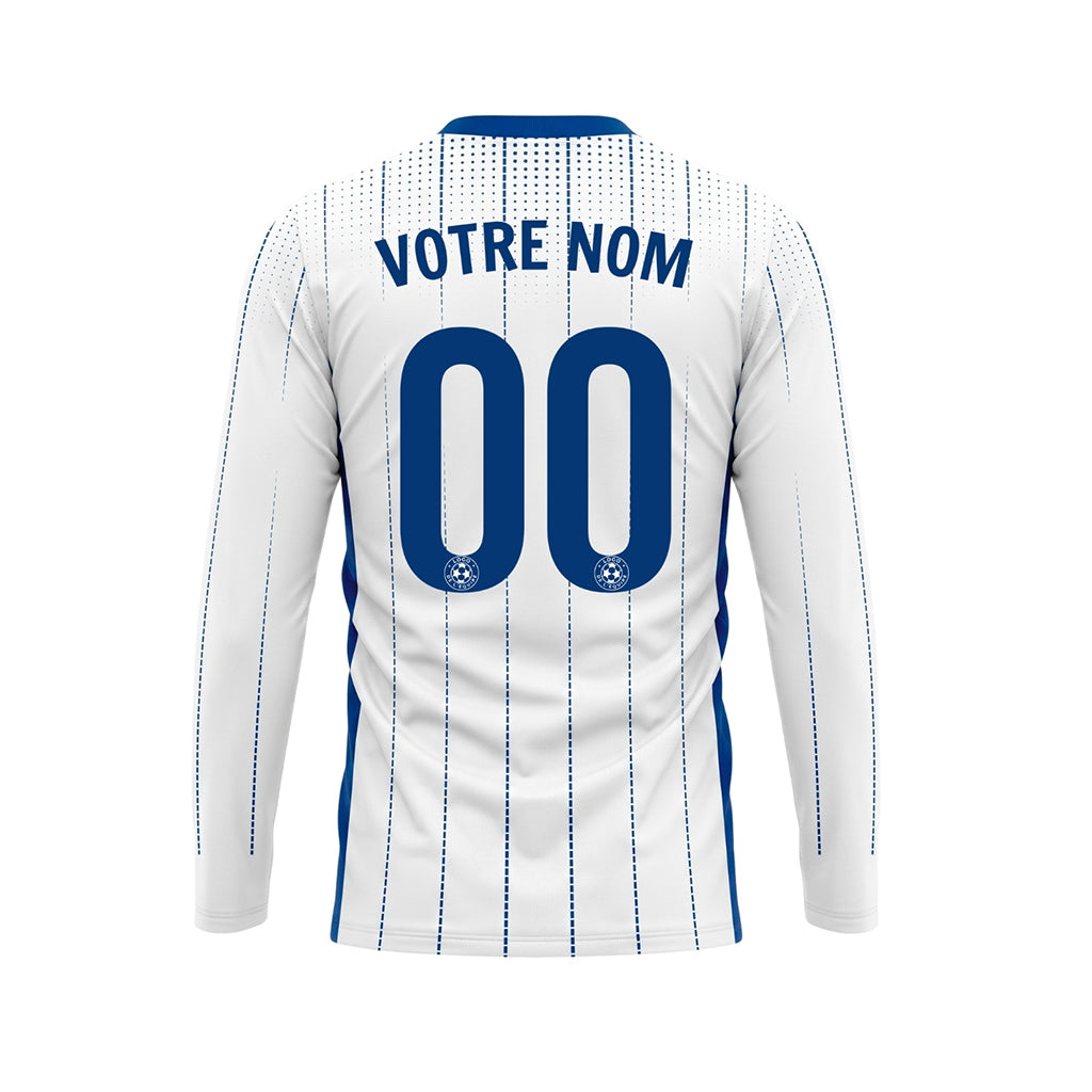 Blanc Bleu Rayures Verticales à Pois Maillot de Football Personnalisé à Manches Longues