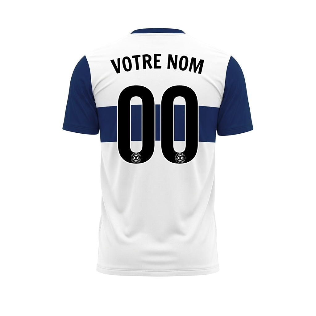 Blanc Bleu Rayures Horizontales Maillot de Football Personnalisé