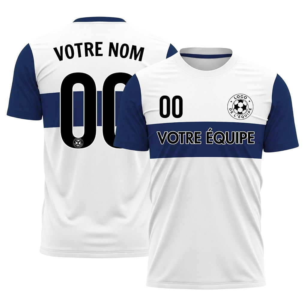 Blanc Bleu Rayures Horizontales Maillot de Football Personnalisé