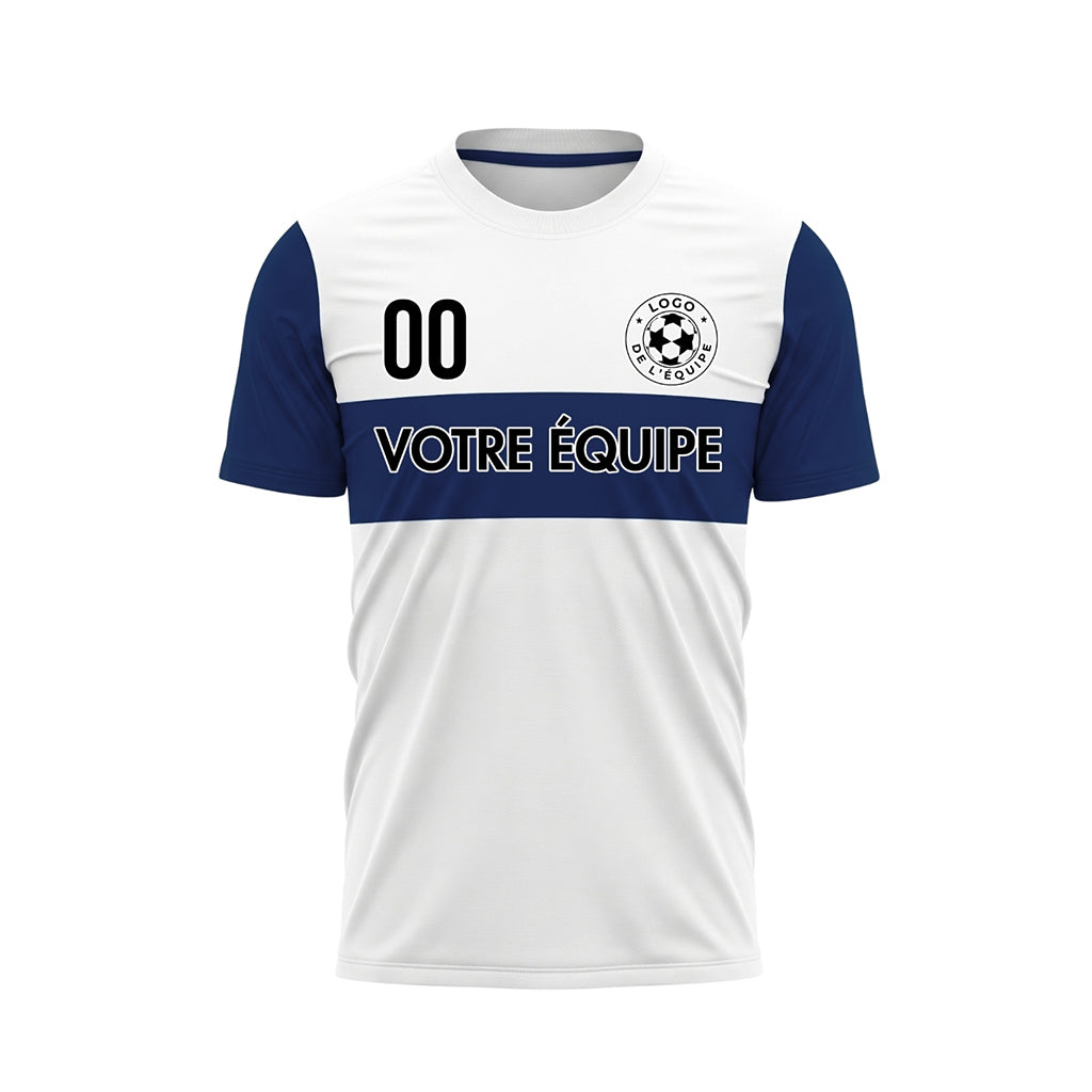 Blanc Bleu Rayures Horizontales Maillot de Football Personnalisé