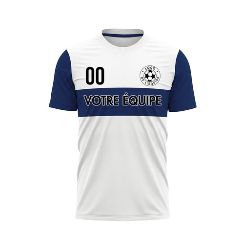 Blanc Bleu Rayures Horizontales Maillot de Football Personnalisé