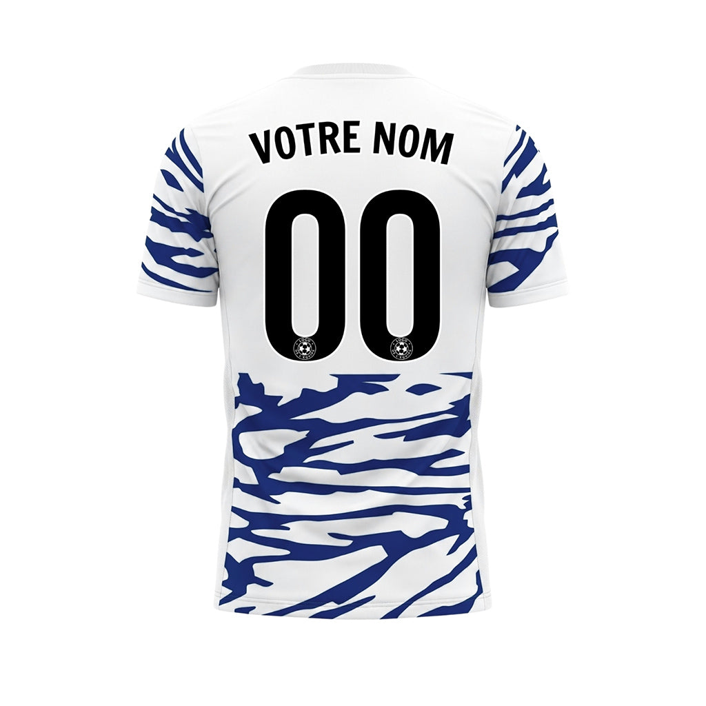 Blanc Bleu Tigre Rayures Empiècement Poitrine Motif Maillot de Football Personnalisé