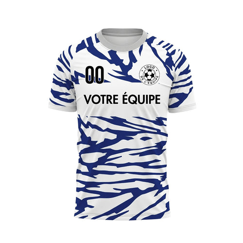 Blanc Bleu Tigre Rayures Empiècement Poitrine Motif Maillot de Football Personnalisé