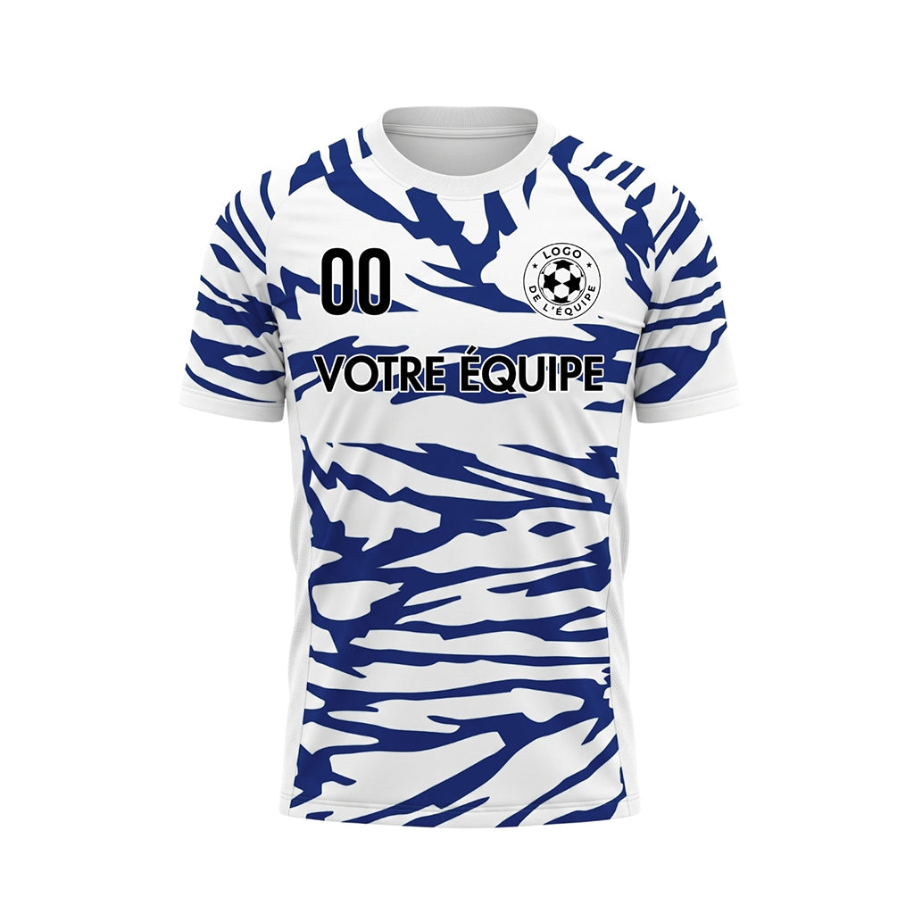Blanc Bleu Tigre Rayures Motif Maillot de Football Personnalisé