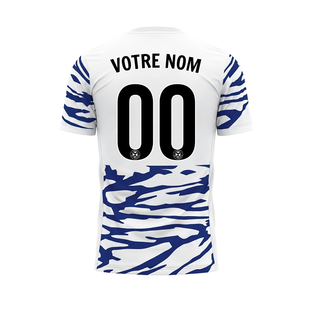 Blanc Bleu Tigre Rayures Motif Maillot de Football Personnalisé