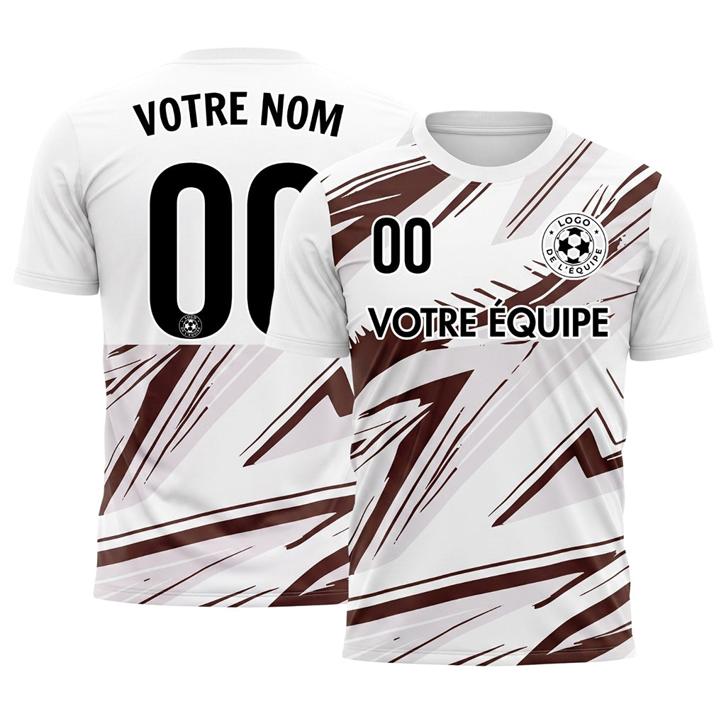 Blanc Marron Abstrait Coups de Pinceau Motif Maillot de Football Personnalisé