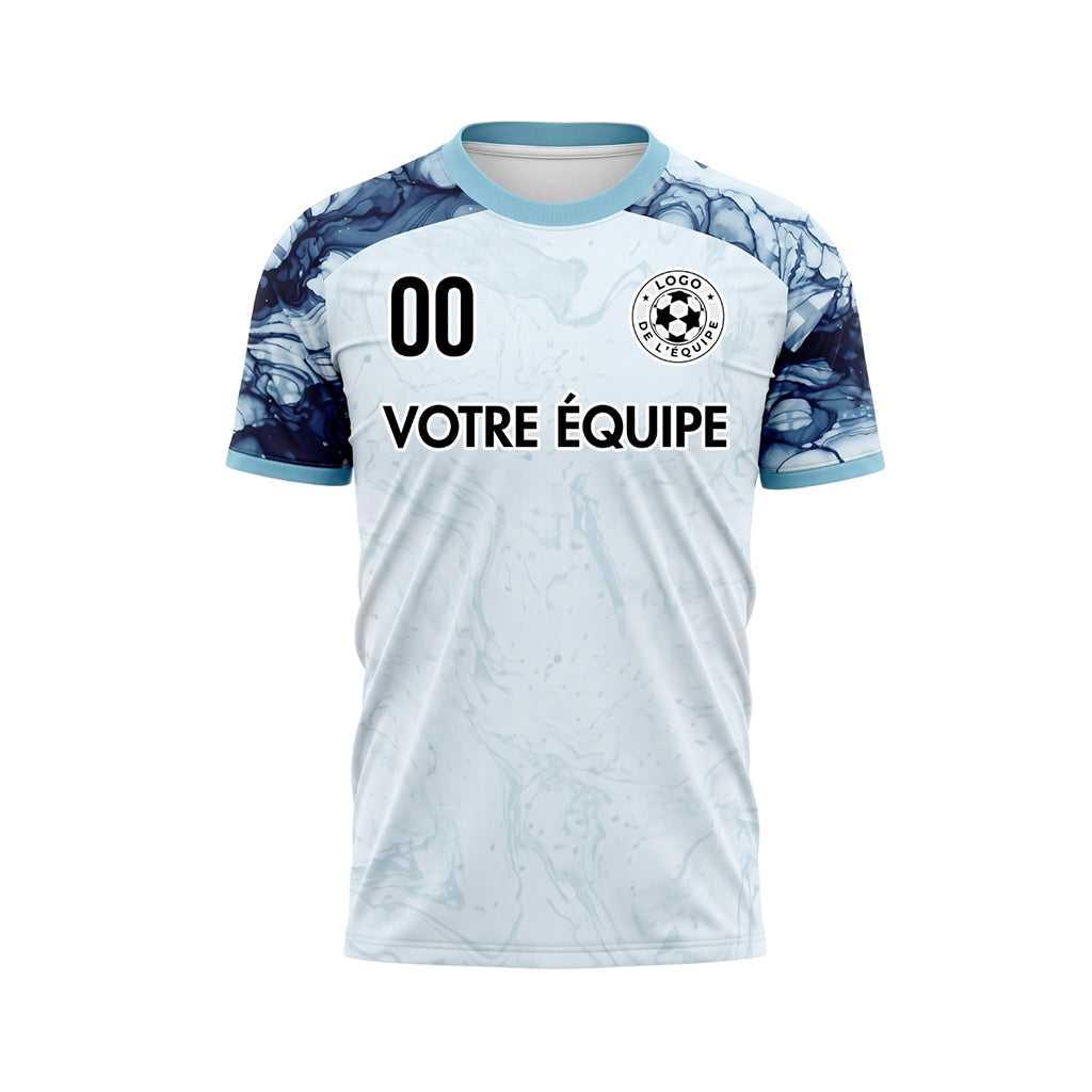 Blanc Cyan Marbré Abstrait Encre Motif Maillot de Football Personnalisé