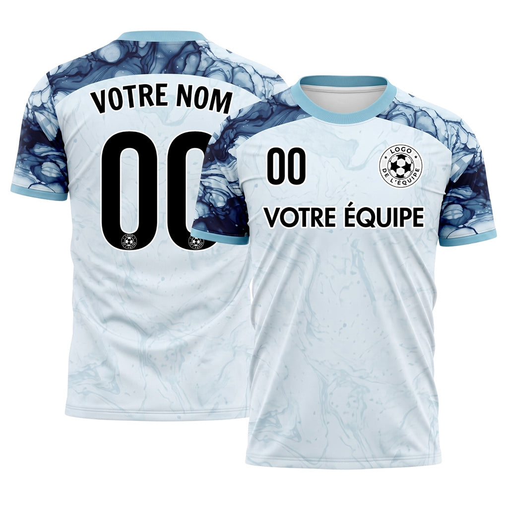 Blanc Cyan Marbré Abstrait Encre Motif Maillot de Football Personnalisé
