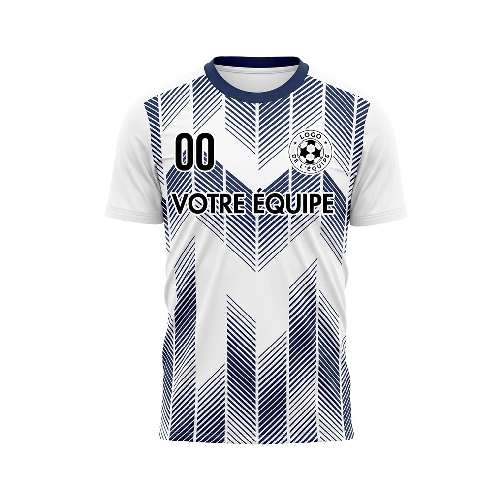 Blanc Bleu Foncé À Chevrons Flèche Rayures Motif Maillot de Football Personnalisé