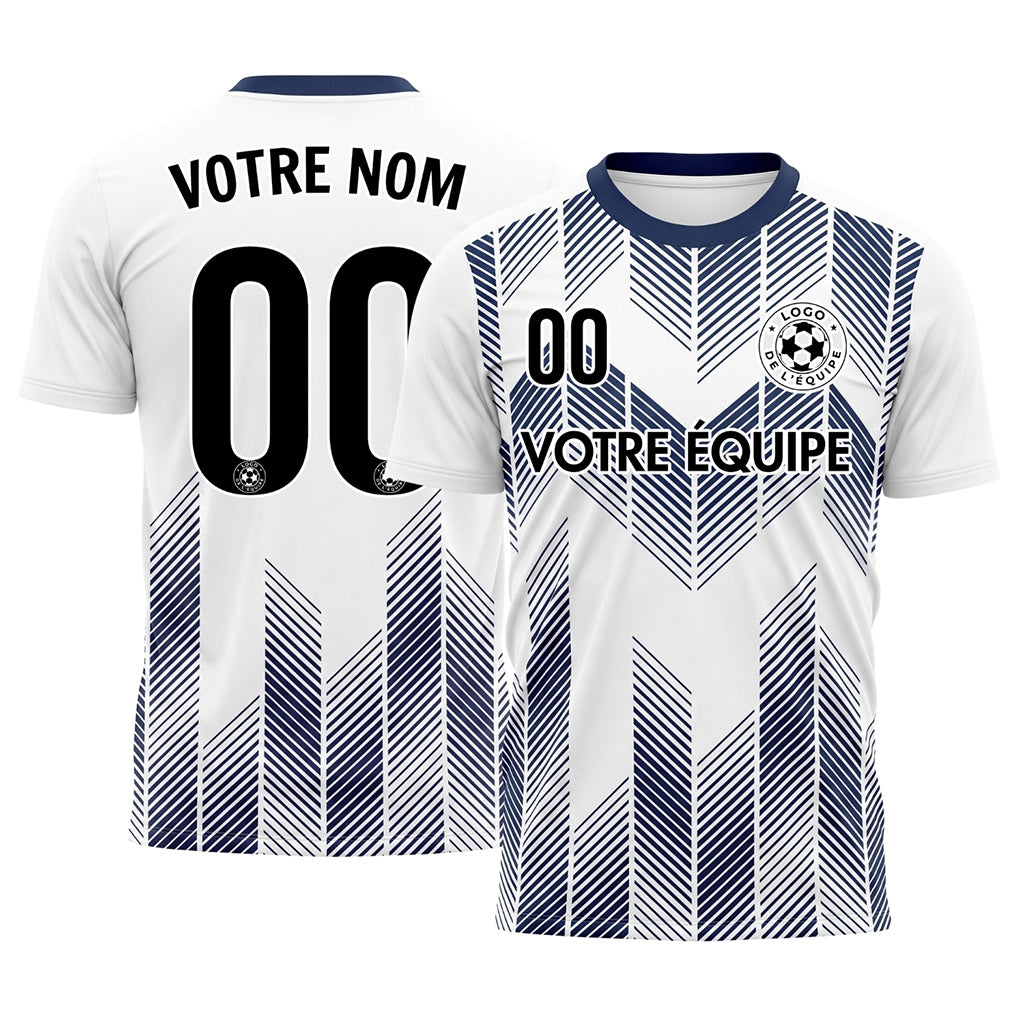 Blanc Bleu Foncé À Chevrons Flèche Rayures Motif Maillot de Football Personnalisé