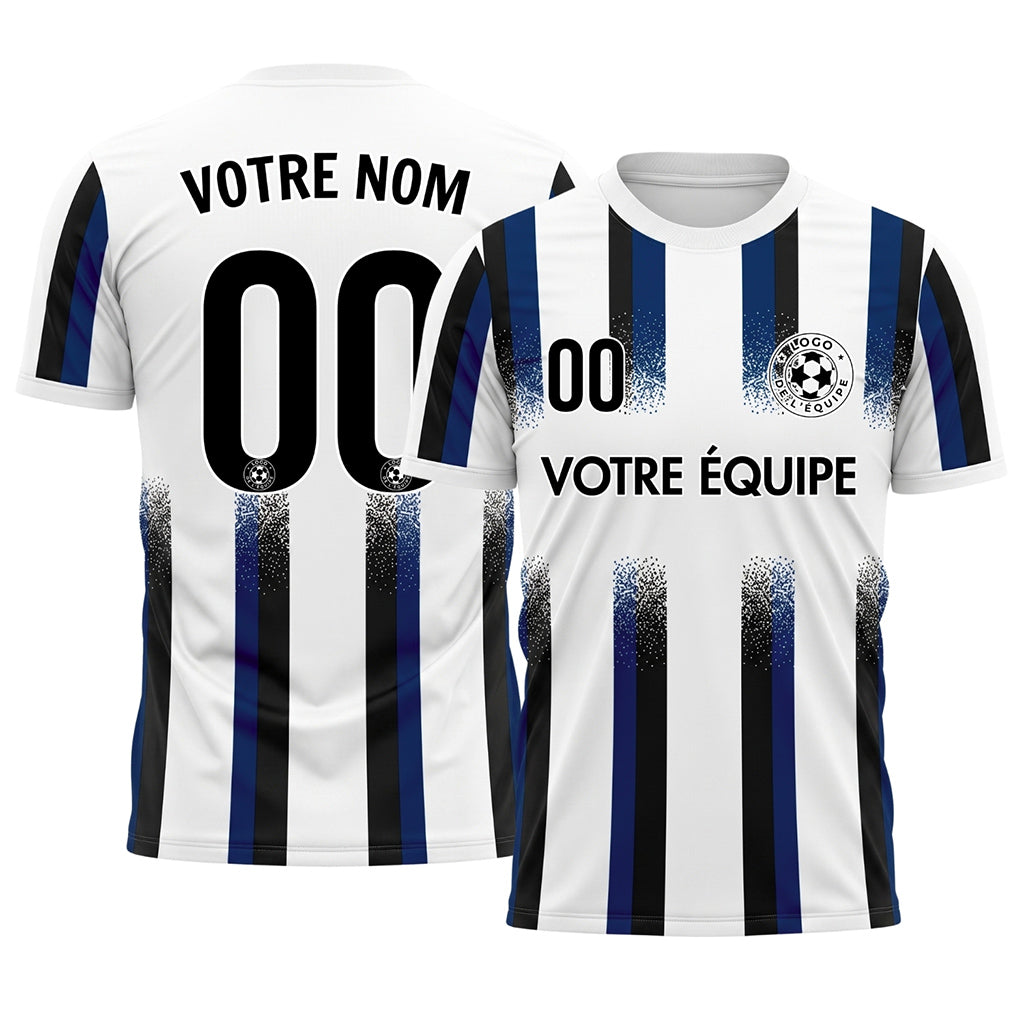 Blanc Bleu Foncé Noir Dégradé Éclaboussures Rayures Maillot de Football Personnalisé
