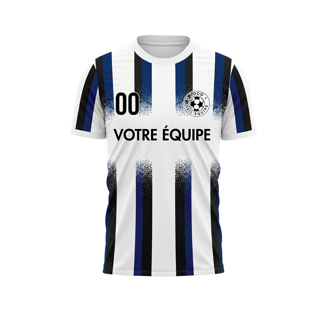 Blanc Bleu Foncé Noir Dégradé Éclaboussures Rayures Maillot de Football Personnalisé