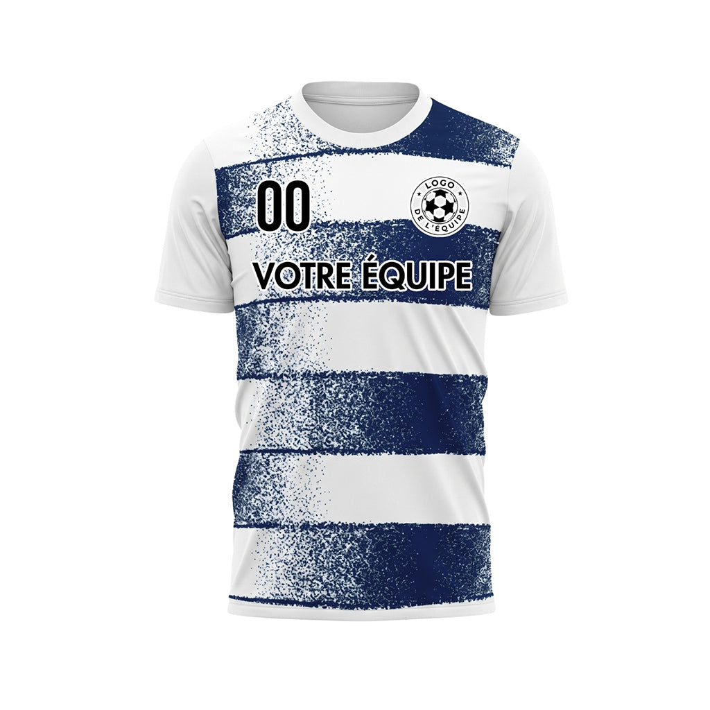 Blanc Bleu Foncé Effet Spray Horizontales Rayures Motif Maillot de Football Personnalisé