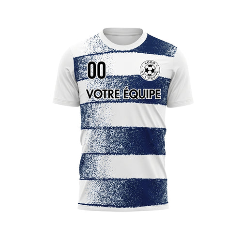 Blanc Bleu Foncé Effet Spray Horizontales Rayures Motif Maillot de Football Personnalisé